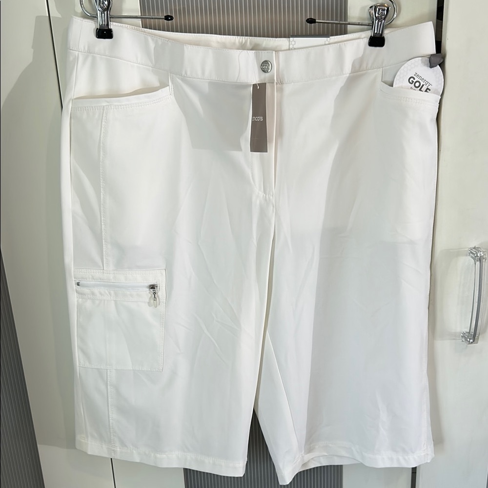 NWT $65 Zenergy Golf by Chico’s Women's White Athletic Golf Shorts